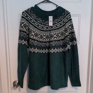 NWT Lane Bryant Green Fair Isle Crew Neck Sweater - Women's Size 18/20